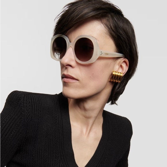 NEW CELINE WOMEN ROUND SUNGLASSES CELINE CL40242I 25K WHITE GREY EYEWEAR - Picture 5 of 6